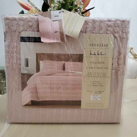 Artelier Nicole Miller Pink Elevated Cotton Texture 3 Piece Full/Queen Duvet Set - Picture 4 of 9